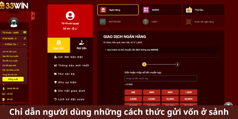 Hướng dẫn nạp tiền vào trang cá cược 33WIN